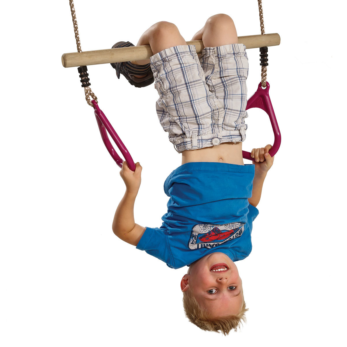 Wooden Trapeze With Plastic Gym Rings