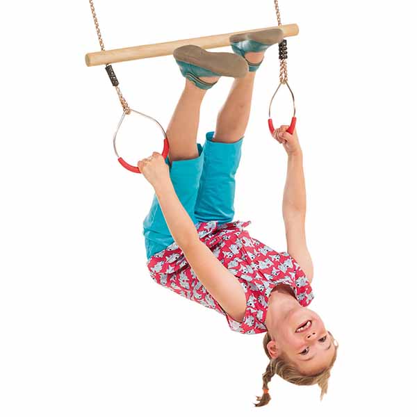 Wooden Trapeze With Metal Round Gym Rings